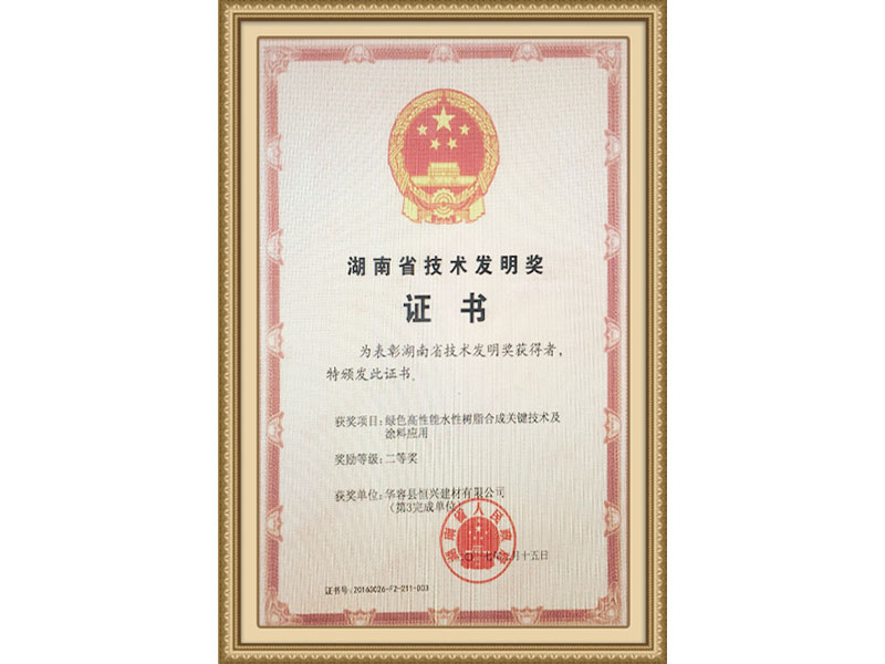 湖南省技术发明奖证书